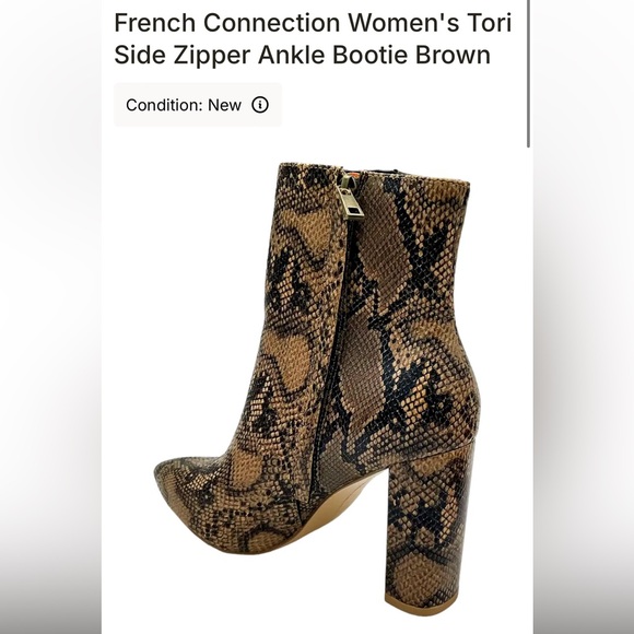 French Connection Women Snake Brown Faux Leather Tori Heel Ankle Bootie 7.5 - Picture 2 of 3